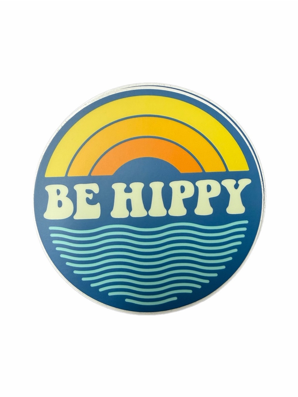 BE HIPPY Retro Rainbow Sticker - Blue, Yellow, Orange